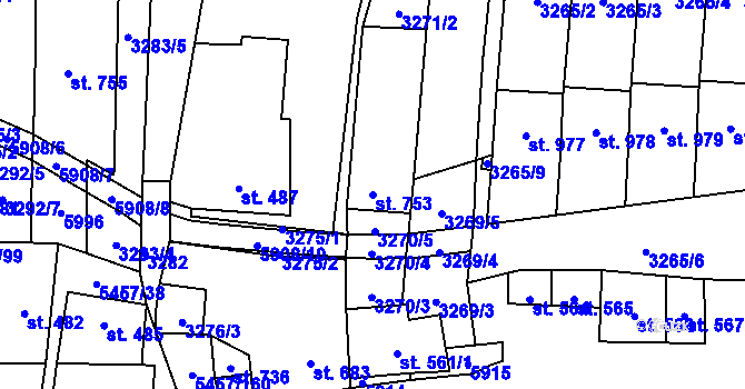 Parcela st. 753 v KÚ Polešovice, Katastrální mapa
