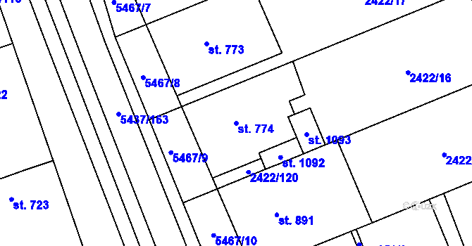 Parcela st. 774 v KÚ Polešovice, Katastrální mapa