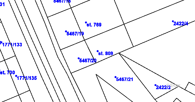 Parcela st. 809 v KÚ Polešovice, Katastrální mapa