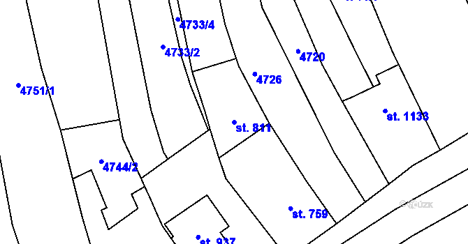 Parcela st. 811 v KÚ Polešovice, Katastrální mapa