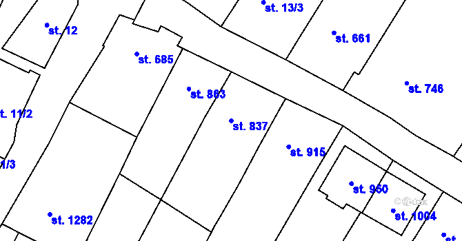 Parcela st. 837 v KÚ Polešovice, Katastrální mapa