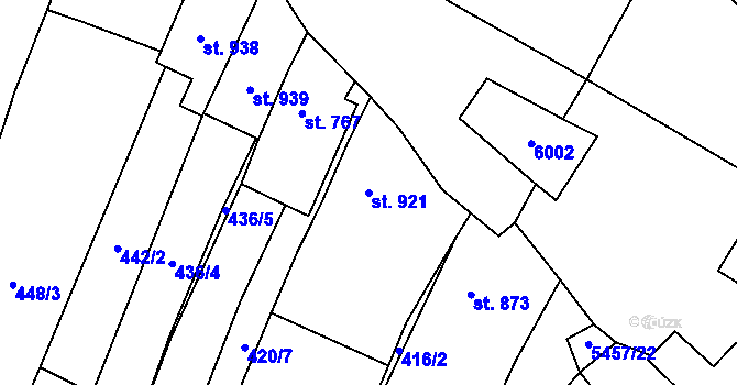 Parcela st. 921 v KÚ Polešovice, Katastrální mapa