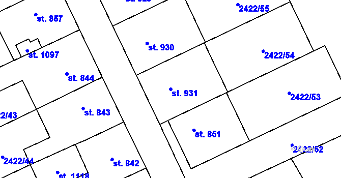 Parcela st. 931 v KÚ Polešovice, Katastrální mapa