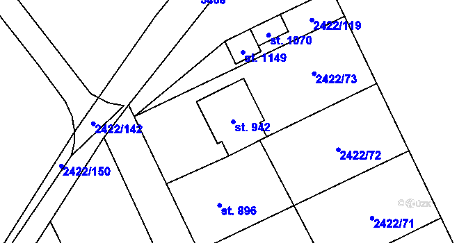 Parcela st. 942 v KÚ Polešovice, Katastrální mapa