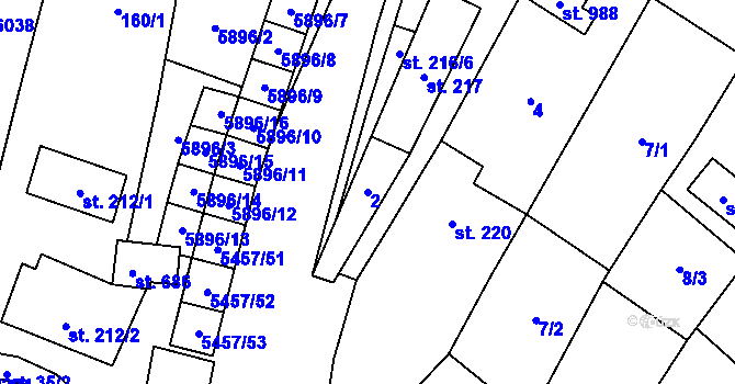 Parcela st. 2 v KÚ Polešovice, Katastrální mapa