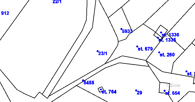 Parcela st. 23/1 v KÚ Polešovice, Katastrální mapa