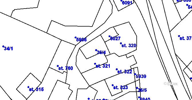 Parcela st. 36/4 v KÚ Polešovice, Katastrální mapa
