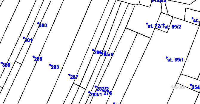 Parcela st. 285/1 v KÚ Polešovice, Katastrální mapa
