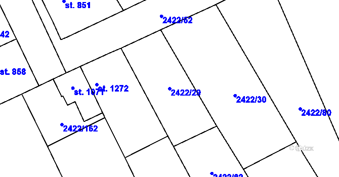 Parcela st. 2422/29 v KÚ Polešovice, Katastrální mapa