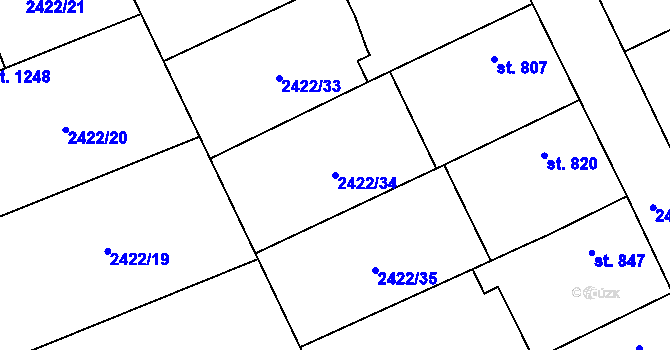 Parcela st. 2422/34 v KÚ Polešovice, Katastrální mapa