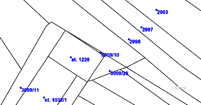 Parcela st. 3009/10 v KÚ Polešovice, Katastrální mapa