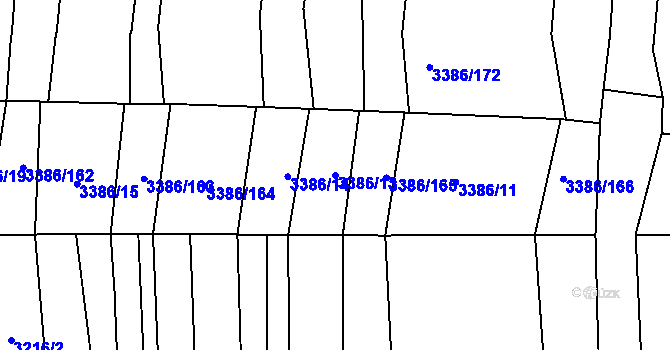 Parcela st. 3386/13 v KÚ Polešovice, Katastrální mapa