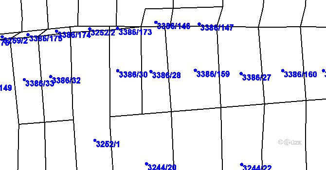 Parcela st. 3386/29 v KÚ Polešovice, Katastrální mapa