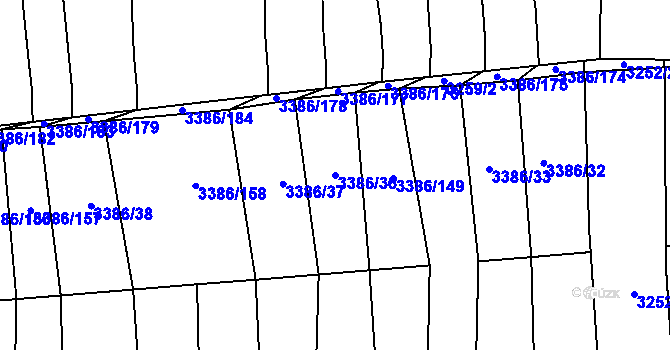 Parcela st. 3386/36 v KÚ Polešovice, Katastrální mapa