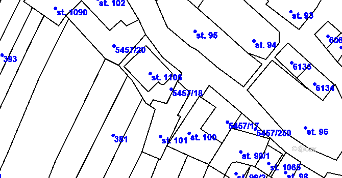 Parcela st. 5457/18 v KÚ Polešovice, Katastrální mapa