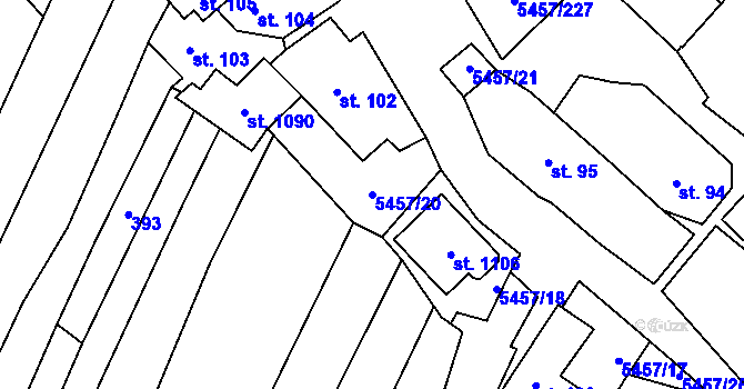 Parcela st. 5457/20 v KÚ Polešovice, Katastrální mapa