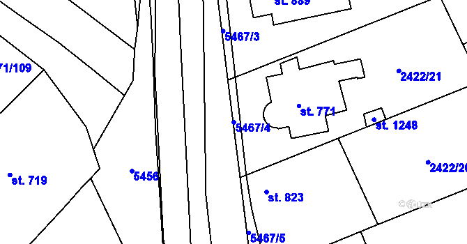 Parcela st. 5467/4 v KÚ Polešovice, Katastrální mapa