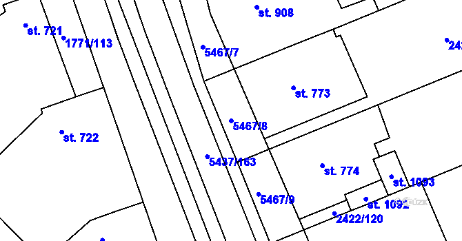 Parcela st. 5467/8 v KÚ Polešovice, Katastrální mapa