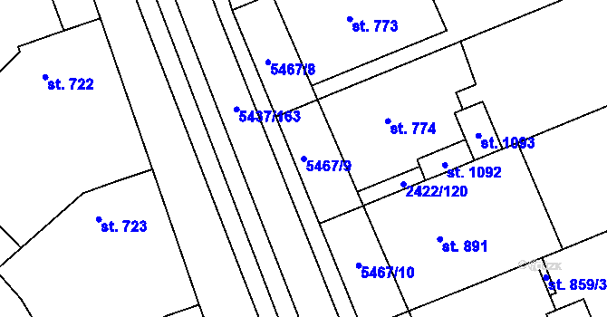 Parcela st. 5467/9 v KÚ Polešovice, Katastrální mapa