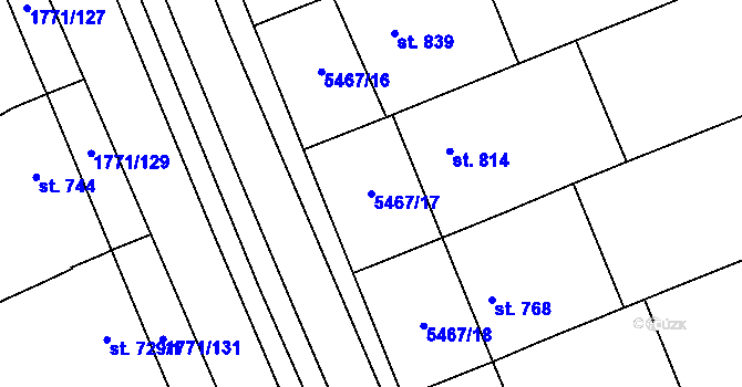 Parcela st. 5467/17 v KÚ Polešovice, Katastrální mapa