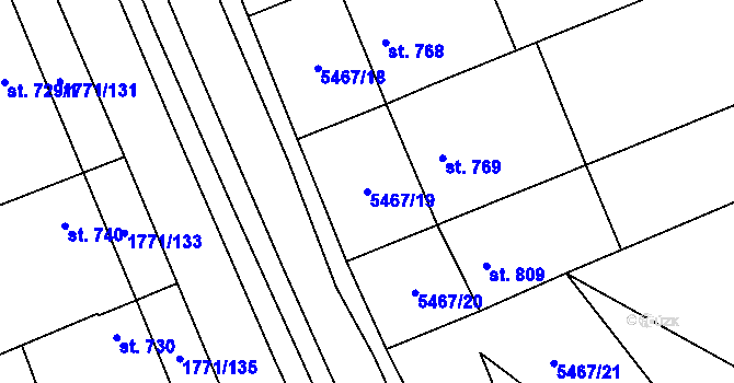 Parcela st. 5467/19 v KÚ Polešovice, Katastrální mapa