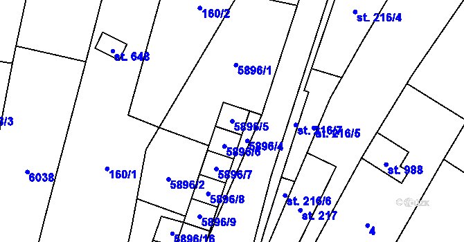 Parcela st. 5896/5 v KÚ Polešovice, Katastrální mapa