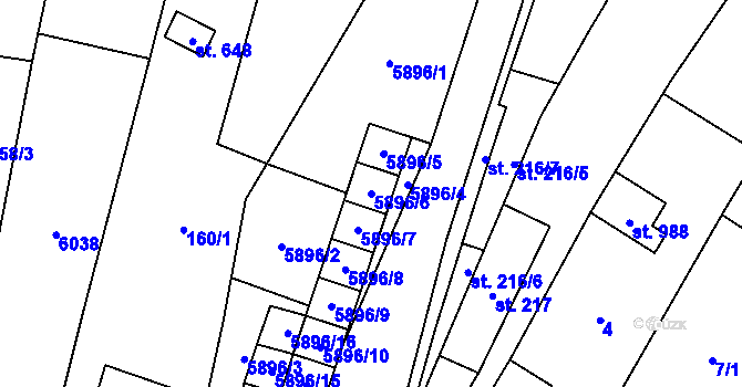 Parcela st. 5896/6 v KÚ Polešovice, Katastrální mapa
