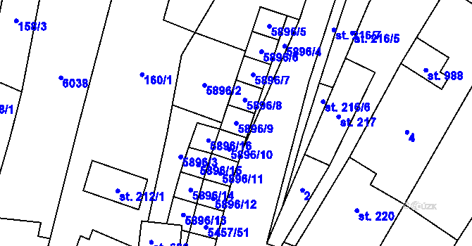 Parcela st. 5896/9 v KÚ Polešovice, Katastrální mapa