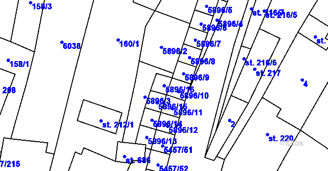 Parcela st. 5896/16 v KÚ Polešovice, Katastrální mapa