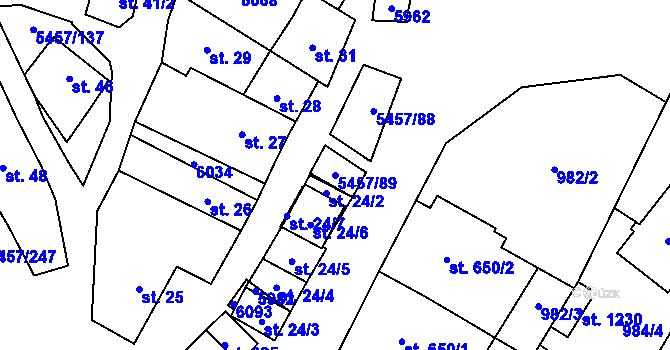 Parcela st. 5457/89 v KÚ Polešovice, Katastrální mapa