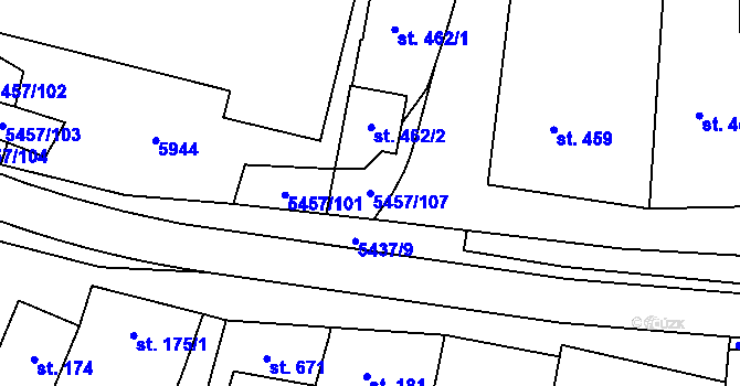 Parcela st. 5457/107 v KÚ Polešovice, Katastrální mapa