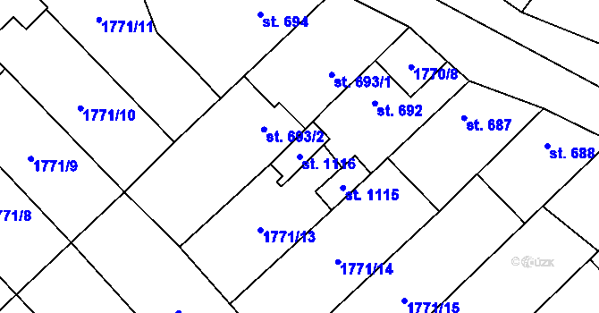 Parcela st. 1116 v KÚ Polešovice, Katastrální mapa