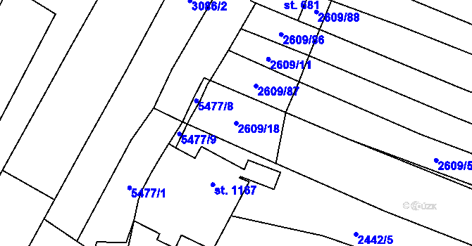 Parcela st. 2609/18 v KÚ Polešovice, Katastrální mapa