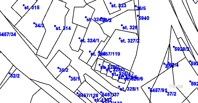Parcela st. 5457/119 v KÚ Polešovice, Katastrální mapa