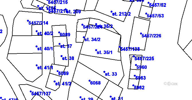 Parcela st. 35/1 v KÚ Polešovice, Katastrální mapa