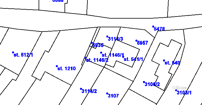 Parcela st. 1146/1 v KÚ Polešovice, Katastrální mapa
