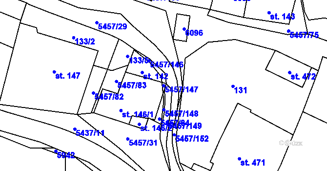 Parcela st. 5457/147 v KÚ Polešovice, Katastrální mapa