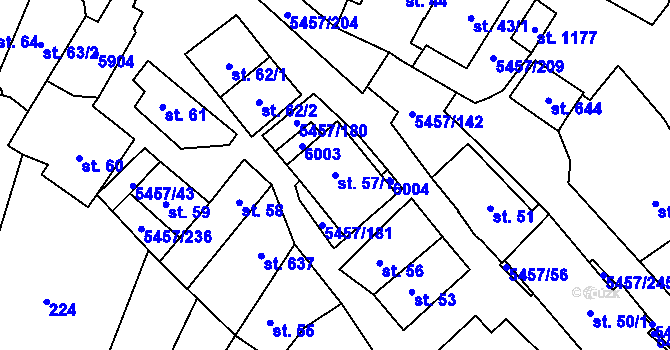Parcela st. 57/1 v KÚ Polešovice, Katastrální mapa