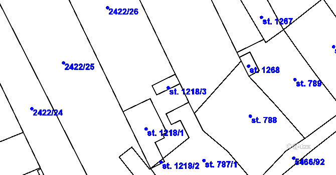 Parcela st. 1218/3 v KÚ Polešovice, Katastrální mapa