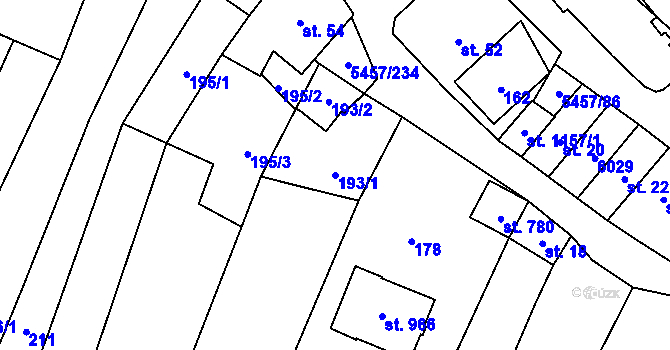Parcela st. 193/1 v KÚ Polešovice, Katastrální mapa