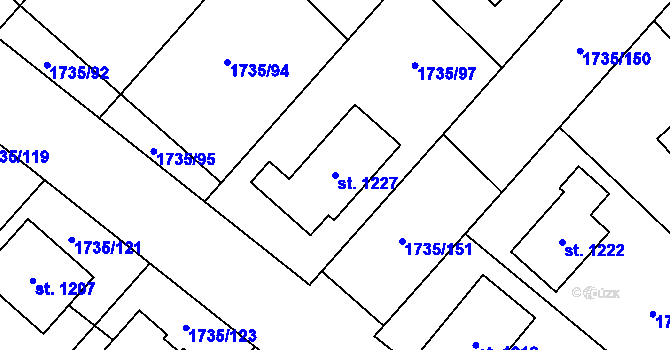 Parcela st. 1227 v KÚ Polešovice, Katastrální mapa