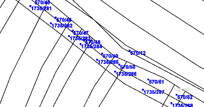 Parcela st. 570/49 v KÚ Polešovice, Katastrální mapa