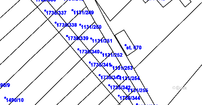 Parcela st. 1131/252 v KÚ Polešovice, Katastrální mapa