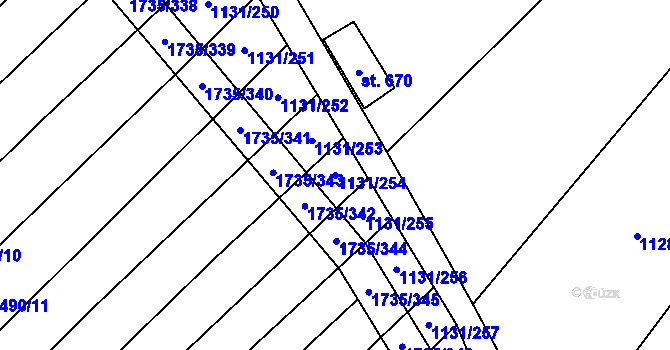 Parcela st. 1131/254 v KÚ Polešovice, Katastrální mapa