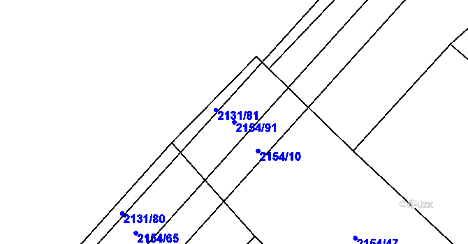 Parcela st. 2154/91 v KÚ Polešovice, Katastrální mapa