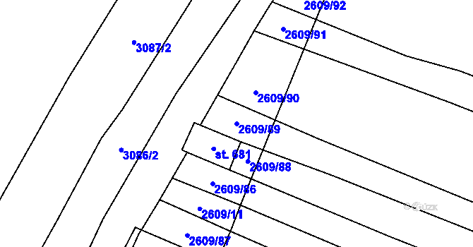 Parcela st. 2609/89 v KÚ Polešovice, Katastrální mapa
