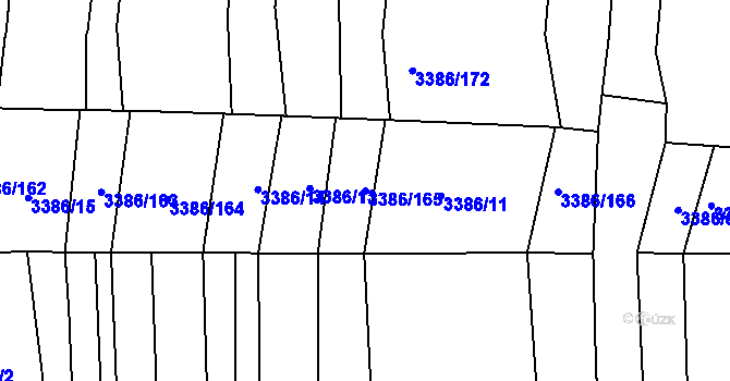 Parcela st. 3386/165 v KÚ Polešovice, Katastrální mapa