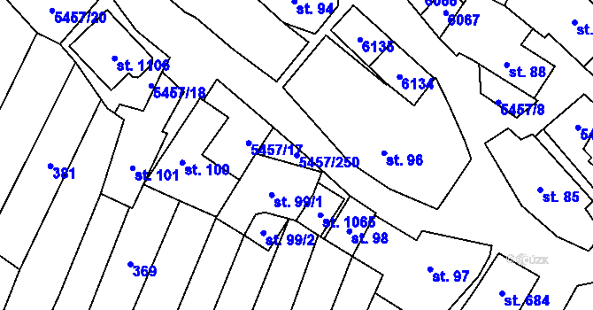 Parcela st. 5457/250 v KÚ Polešovice, Katastrální mapa