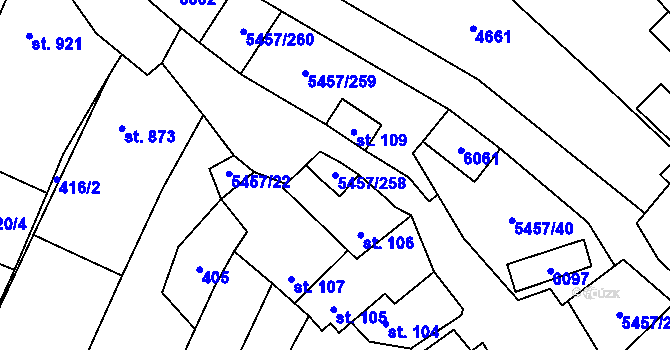 Parcela st. 5457/258 v KÚ Polešovice, Katastrální mapa