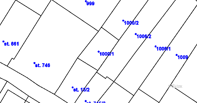 Parcela st. 1000/1 v KÚ Polešovice, Katastrální mapa